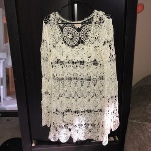 Scoop-neck cream lace coverup/dress